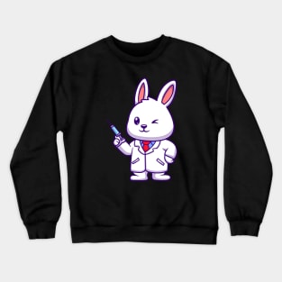 Cute Rabbit Doctor Holding Injection Cartoon Crewneck Sweatshirt